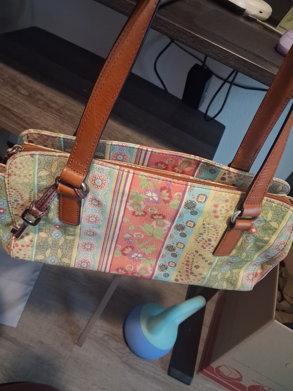 Women's Vintage Fossil Faux Leather Floral Shoulder Bag Leather Straps 12 X 6 - Picture 10 of 15